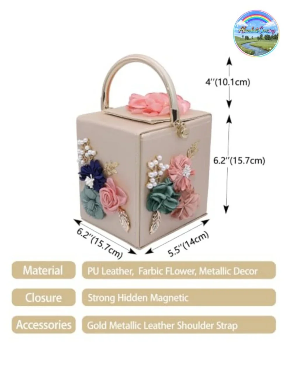 Floral Clutch Purse Square Box Evening Bag Detachable Chain Strap Polyester